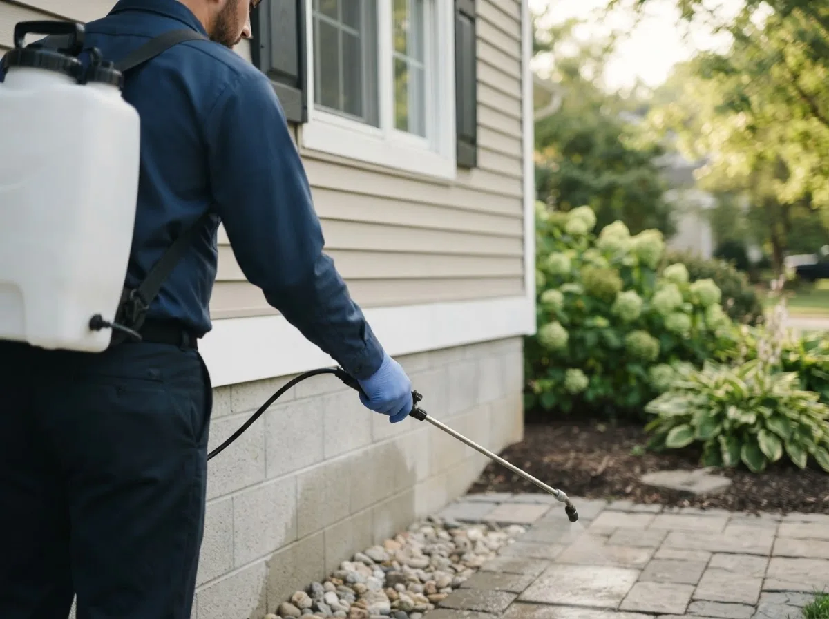 Pest control technician inspecting a home in Trinity, TX